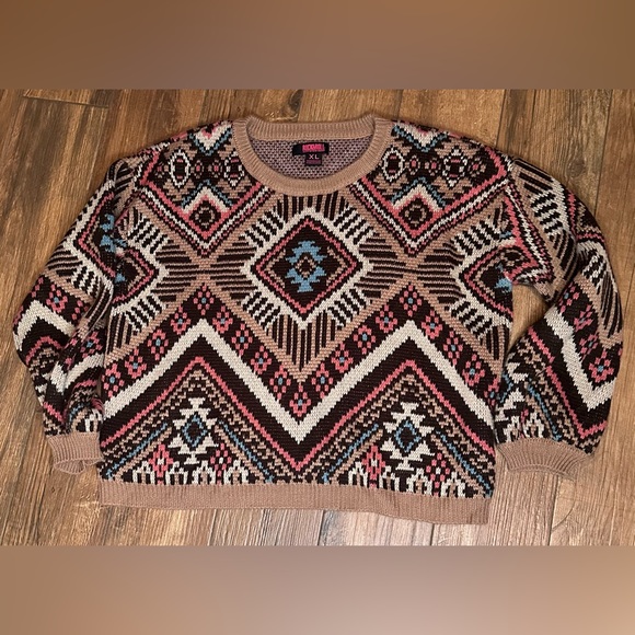 Rock & Roll Cowgirl Aztec Print Sweater XL - Picture 1 of 6